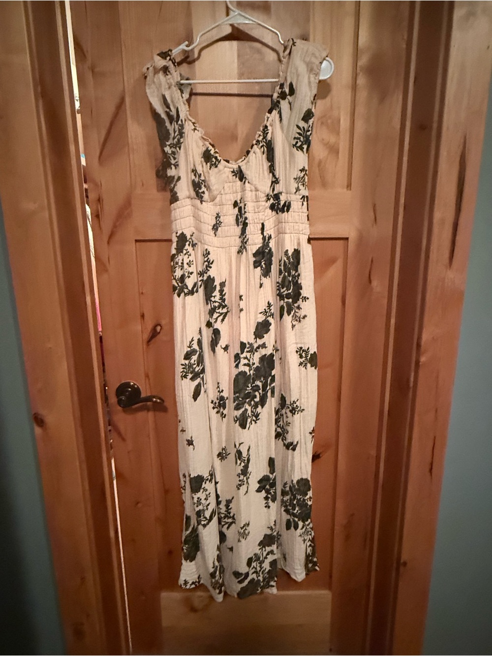 Free People Light Pink Tie Back Maxi Dress with Black Floral Print